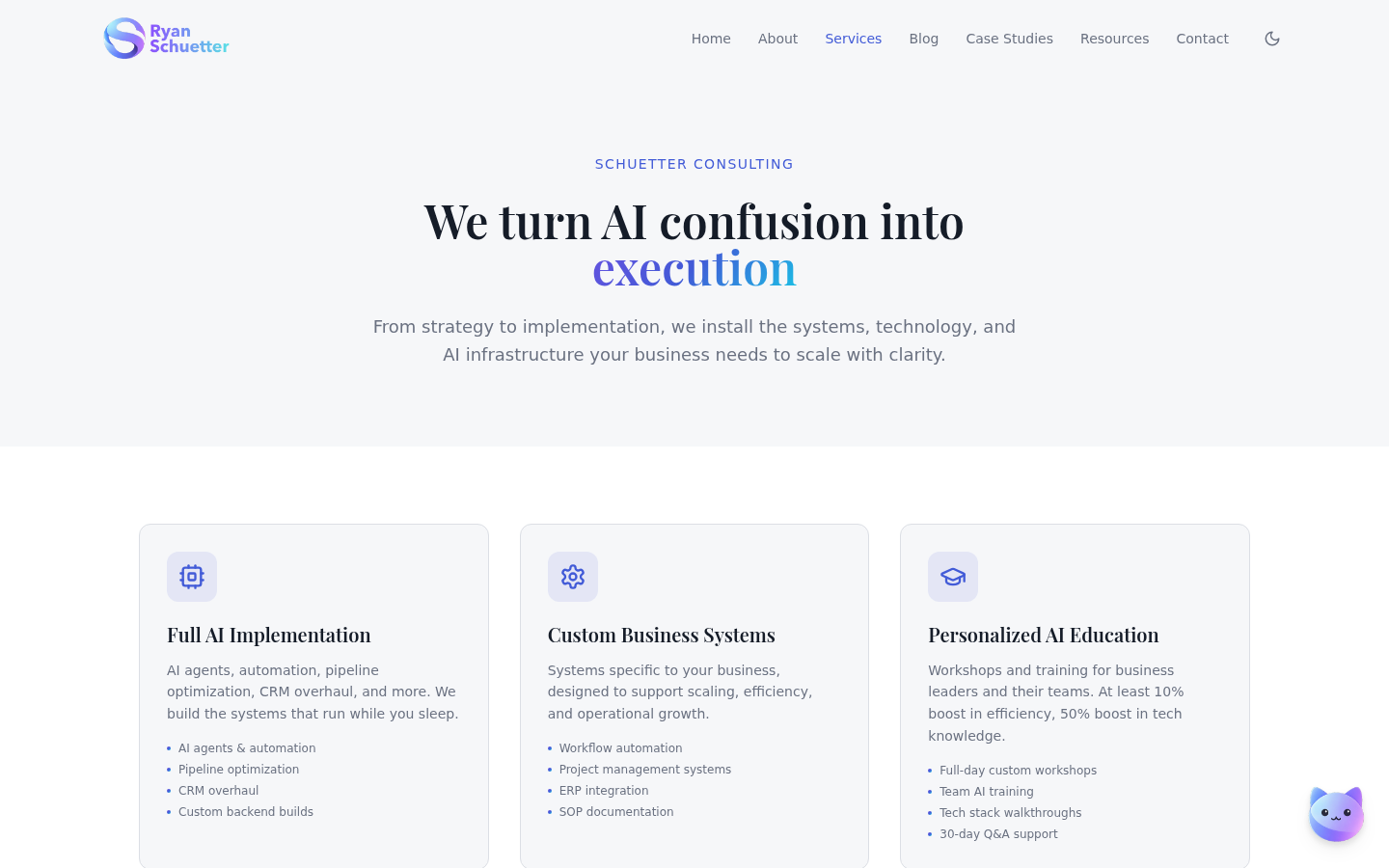 Screenshot of Ryan Schuetter services page